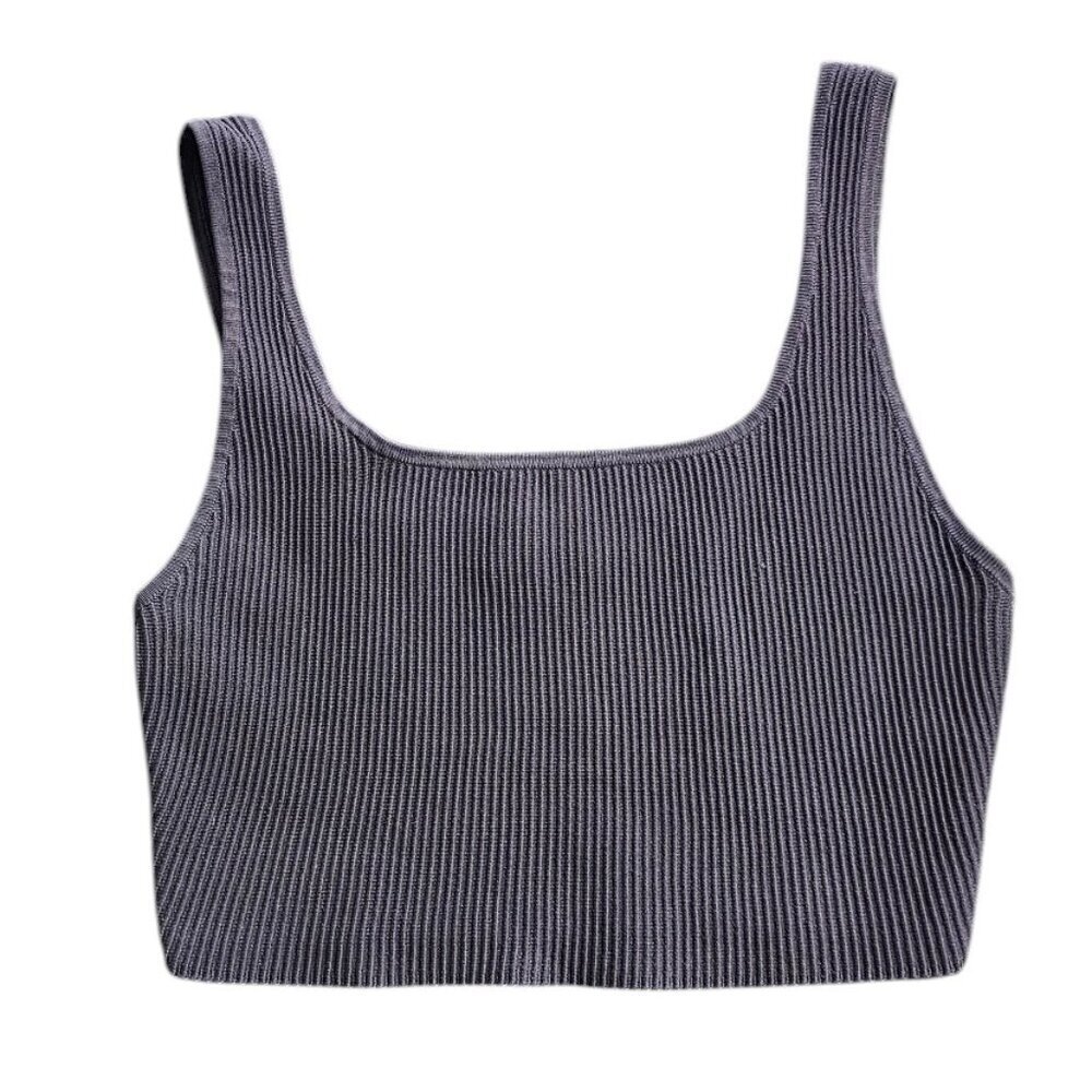 Aritzia Babaton Sculpt Knit Crop Tank Top, Ribbed, Stretch, Thick, Grey, Size M - Picture 1 of 8
